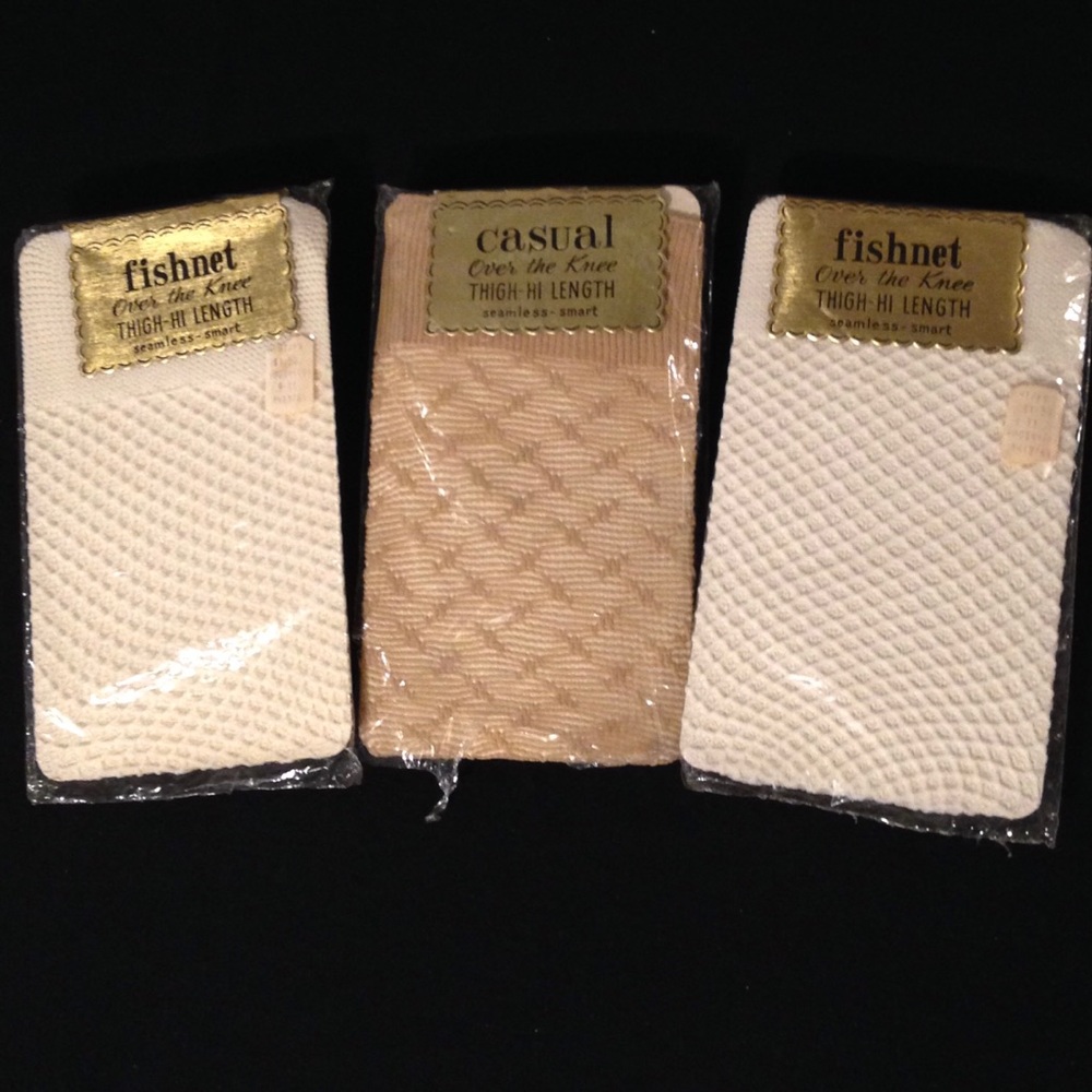 3 Pr. Vintage 60’s Thigh-Hi Fishnet/Textured Hose